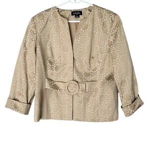 Isabella Suits Blazer Women's 12 Beige Geometric Print Belt Career Neutral